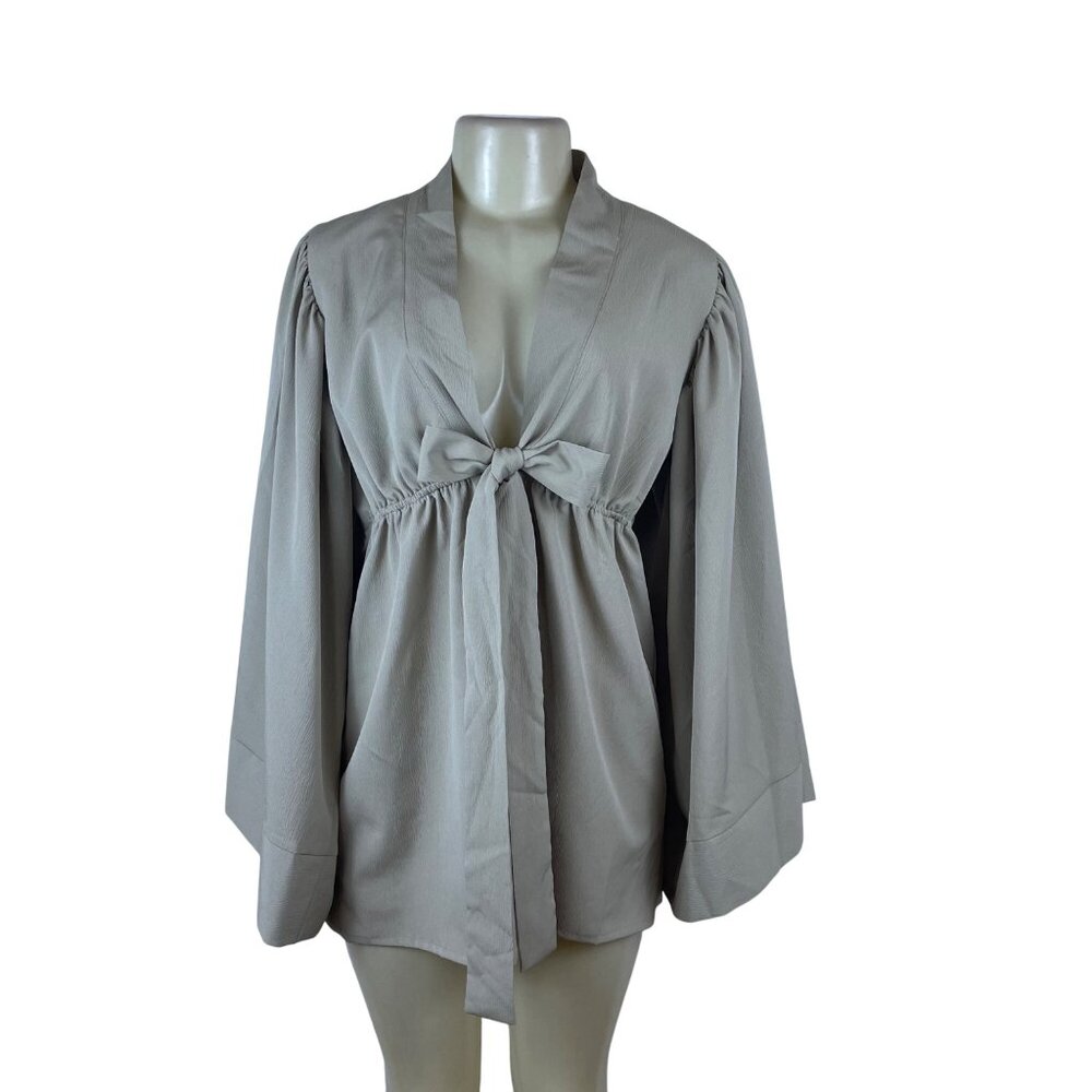 Boohoo Womens Beige Polyester Open Back Tie Front Kimono-Style Dress Size 8